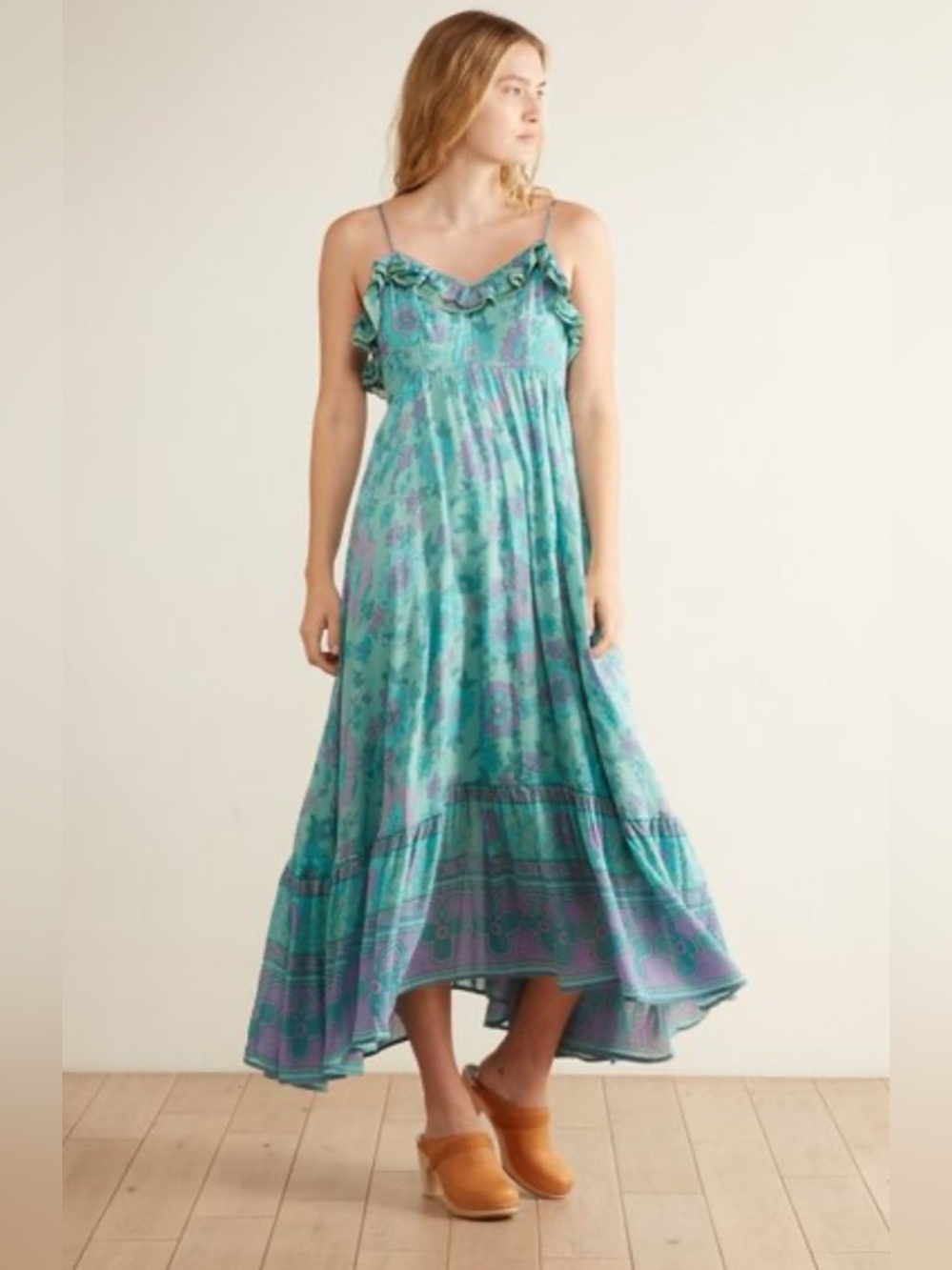 SPELL Buttercup Sundress Maxi Dress Low Back Ocean Size Medium Luxury